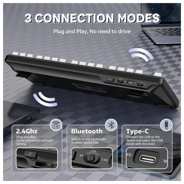 Attack Shark X87 Mechanical Gaming Keyboard - Wireless - RGB Lighting - 87 Keys - Black