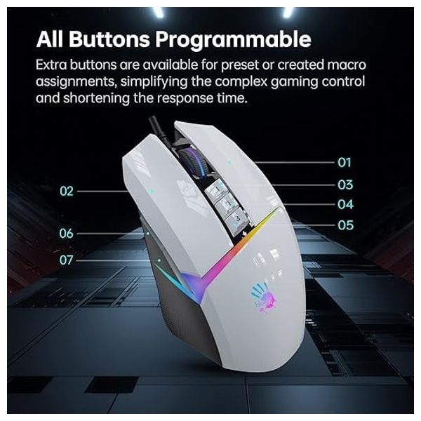  Bloody W60 Max Wired Gaming Mouse - 100-12000 DPI - 250 IPS Tracking Speed ​​- White 