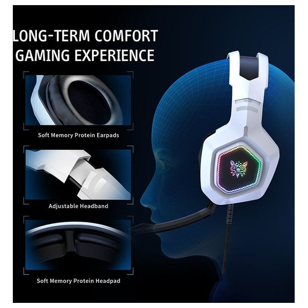  Onikuma K10 Wired Over-Ear Gaming Headset - RGB Lighting - 50mm Speakers - Stereo Sound - Built-in Noise-Canceling Microphone - Black 
