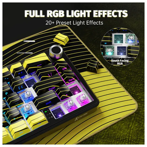 كيبورد أتاك شارك X65 مغناطيسي - لاسلكي - ار جي بي - 60 زر - اصفر