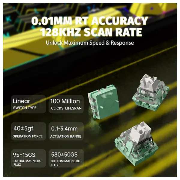 كيبورد أتاك شارك X65 مغناطيسي - لاسلكي - ار جي بي - 60 زر - اصفر