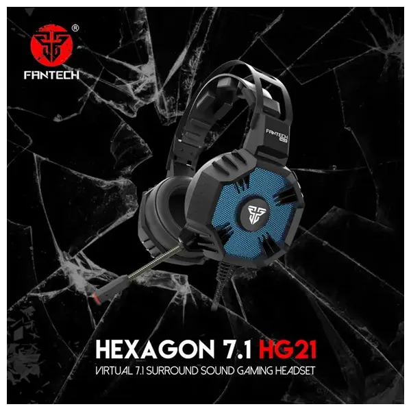 سماعة ألعاب حول الاذن فانتك HG21 Hexagon - صوت محيطي 7.1 Virtual - إضاءة ار جي بي - محركات صوت 50mm - طوق Suspension مريح - منفذ يو اس بي