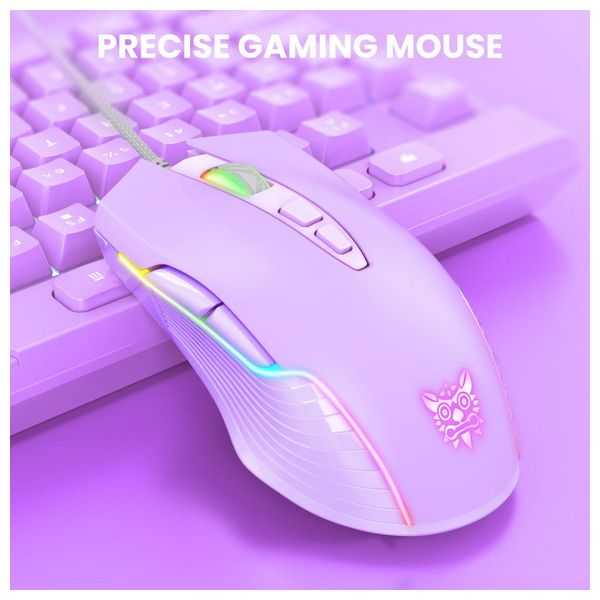  Onikuma CW905 Gaming Mouse - Wired - 7 Buttons - Customizable RGB Lighting - 1.5m - Purple 