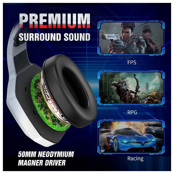  Onikuma K10 Wired Over-Ear Gaming Headset - RGB Lighting - 50mm Speakers - Stereo Sound - Built-in Noise-Canceling Microphone - Black 