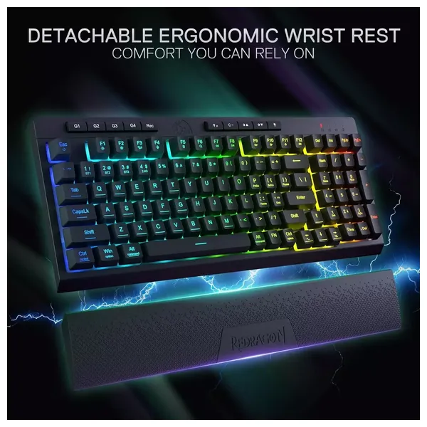  Redragon K515 Shiva Pro RGB - Wireless Gaming Keyboard - Compact 98-key layout with mechanical-like feel - Smooth linear membrane keys - Black 