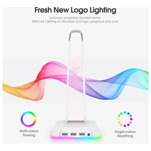  Onikuma ST-2 Gaming Headset Stand - RGB Lighting - 3 Ports - White 