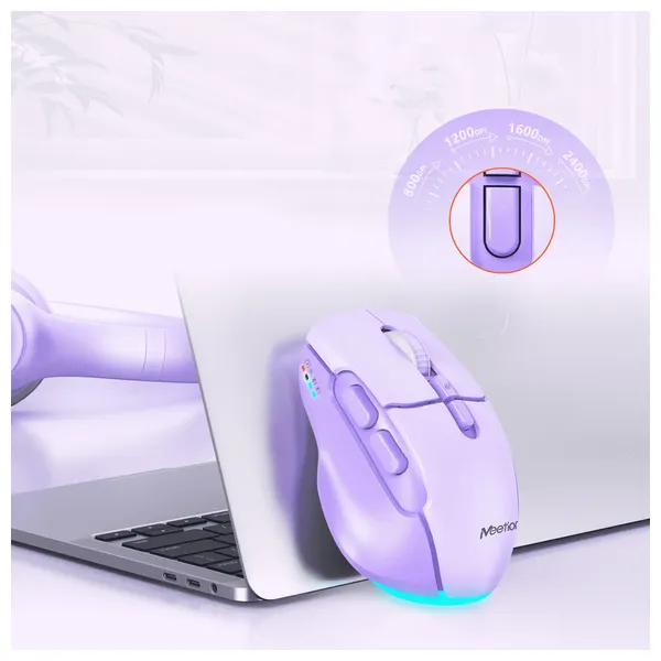 ماوس لاسلكي ثنائي الوضع  ميشن - 2400 نقطة في البوصة، نقرات صامتة، إضاءة خلفية ار جي بي - بطارية قابلة لإعادة الشحن 700 مللي أمبير/ساعة - بنفسجي