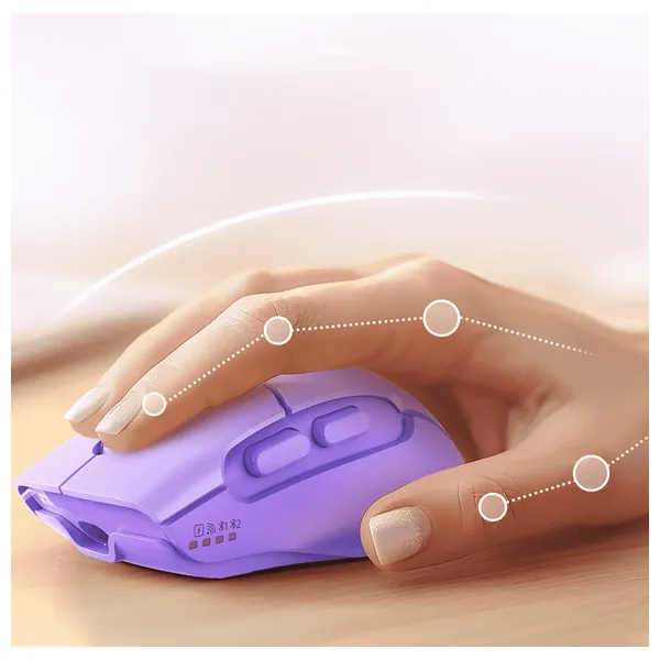 ماوس لاسلكي ثنائي الوضع  ميشن - 2400 نقطة في البوصة، نقرات صامتة، إضاءة خلفية ار جي بي - بطارية قابلة لإعادة الشحن 700 مللي أمبير/ساعة - بنفسجي