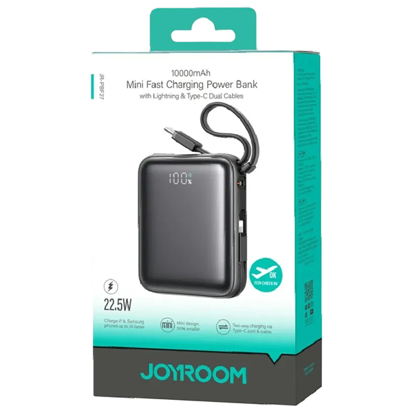  شاحن محمول جوي روم - JR PBF27 - بطارية بحجم 10000 مللي امبير - بقوة 22.5 واط - اسود 