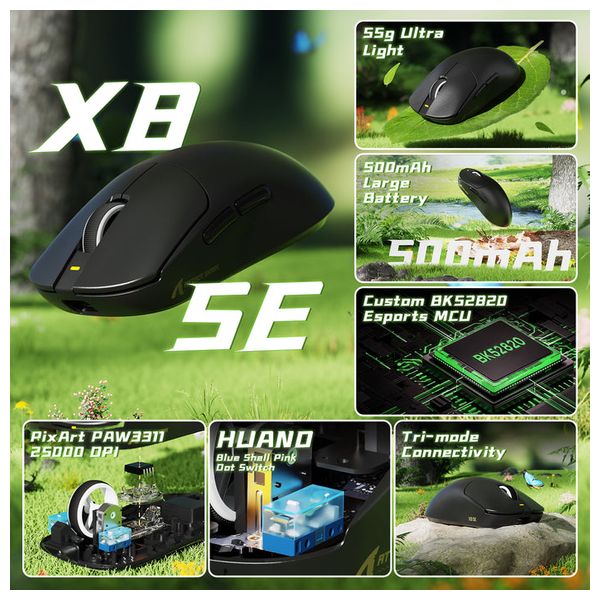 Attack Shark X8 SE Gaming Mouse - Wireless - Black