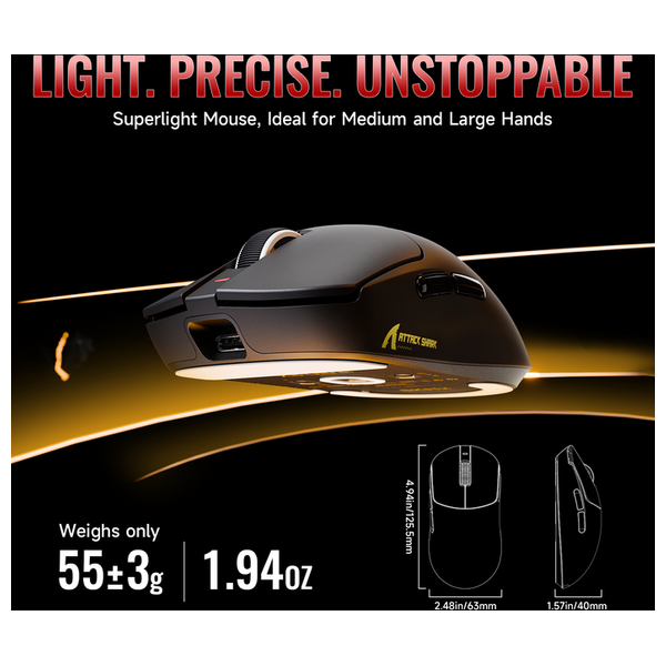 Attack Shark X8 SE Gaming Mouse - Wireless - Black