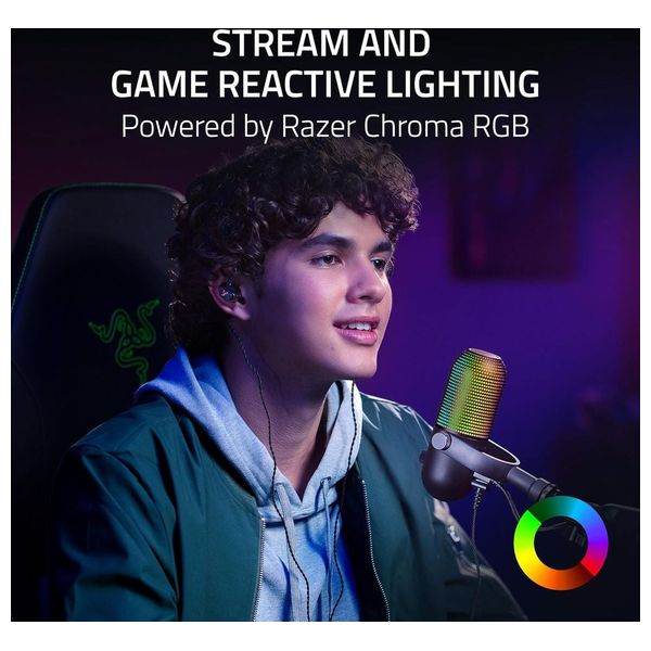 ميكروفون رايزر سيرين V3 Chroma USB للبث - إضاءة Chroma تفاعلية - ميكروفون مكثف فائق القلبية - مستشعر لمس متعدد الوظائف