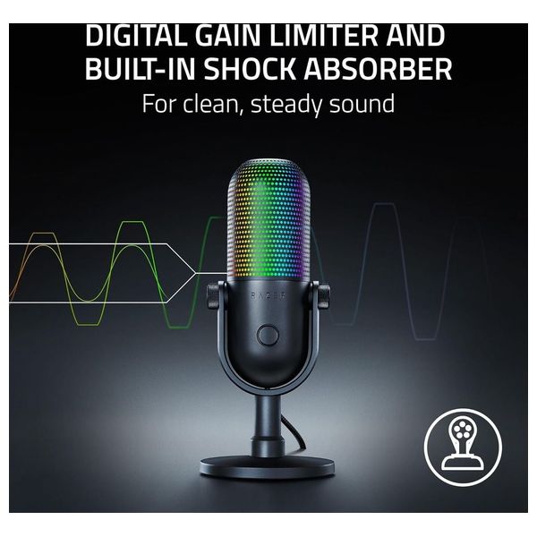 ميكروفون رايزر سيرين V3 Chroma USB للبث - إضاءة Chroma تفاعلية - ميكروفون مكثف فائق القلبية - مستشعر لمس متعدد الوظائف