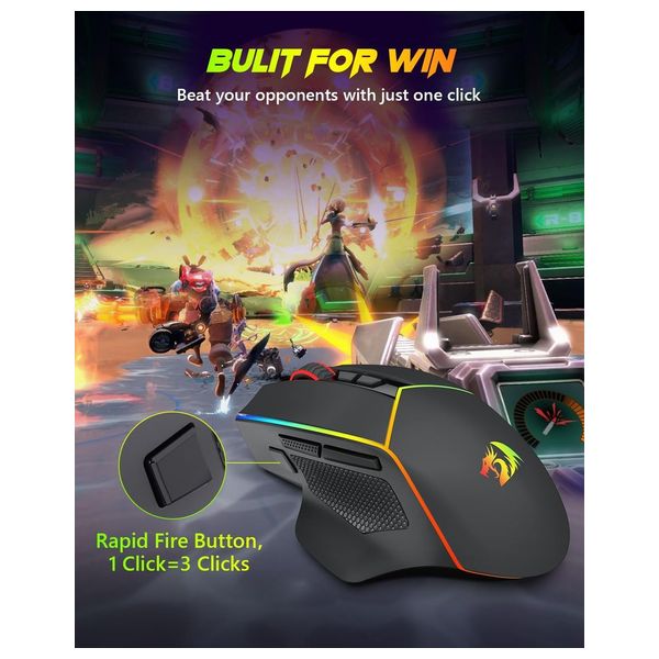  ماوس ريدراغون M814RGB  - لاسلكي - إضاءة خلفية ار جي بي قابلة للتخصيص - 7 أزرار قابلة للبرمجة - اسود 