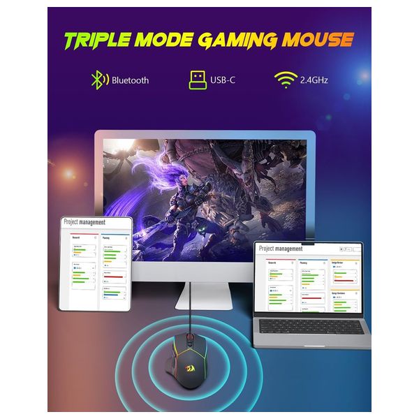  ماوس ريدراغون M814RGB  - لاسلكي - إضاءة خلفية ار جي بي قابلة للتخصيص - 7 أزرار قابلة للبرمجة - اسود 