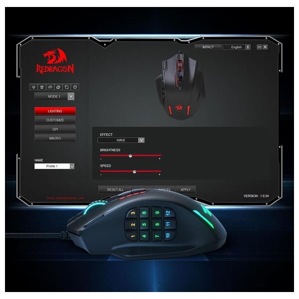  ماوس ألعاب ريدراغون M908 - سلكي - 18 زر قابل للبرمجة - إضاءة ار جي بي - اسود 