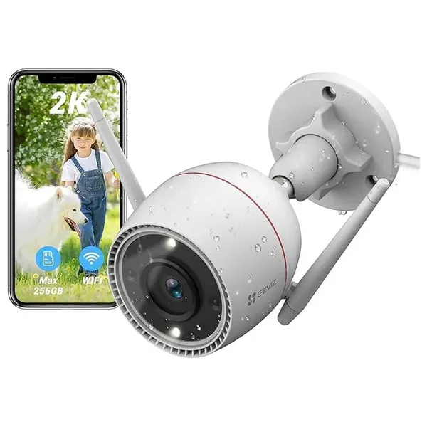  كاميرا مراقبة خارجية ذكية Ezviz H3c - دقة 3K - رؤية ليلية 30m - اكتشاف البشر والمركبات بالذكاء الاصطناعي - مقاومة للماء IP67 - تدعم Wi-Fi - تخزين MicroSD حتى 512GB 