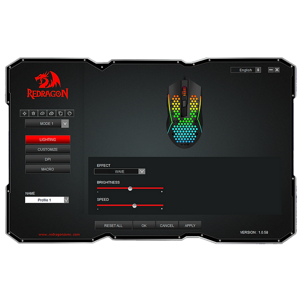  ماوس ألعاب ريدراغون - سلكي - 6 أزرار - إضاءة خلفية قابلة للتخصيص - 1.8 متر - اسود 