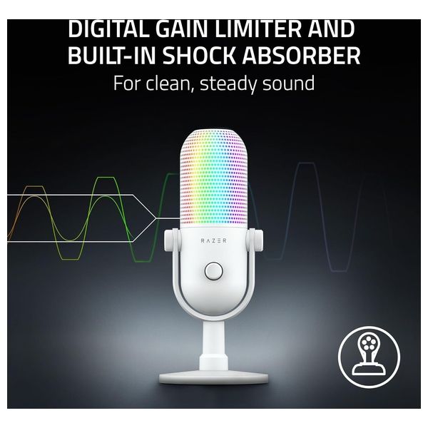 ميكروفون رايزر سيرين V3 Chroma USB للبث - إضاءة Chroma تفاعلية - ميكروفون مكثف فائق القلبية - مستشعر لمس متعدد الوظائف - ابيض