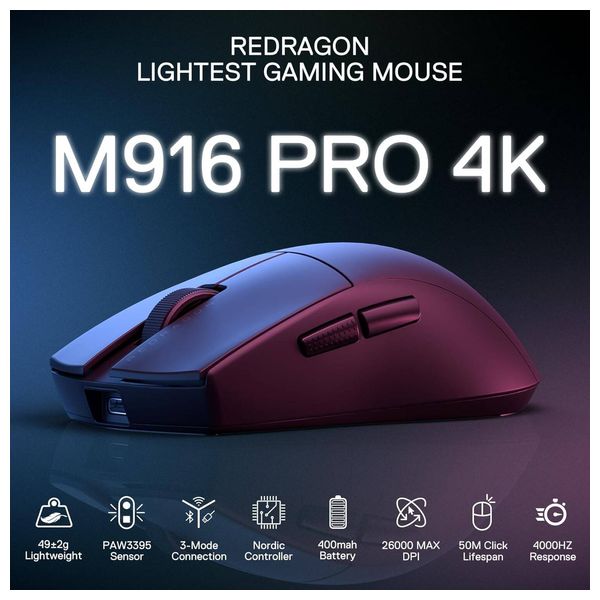  Redragon M916W Gaming Mouse - Wireless - 5 Programmable Buttons - Black 
