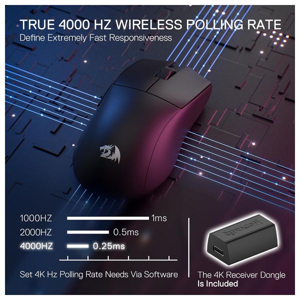  Redragon M916W Gaming Mouse - Wireless - 5 Programmable Buttons - Black 