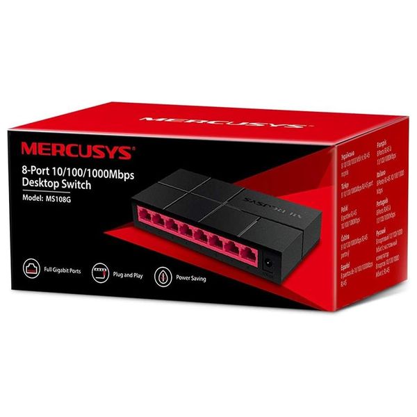 Mercusys Desktop Network Switch - 8 × RJ45 Gigabit ports supporting 10/100/1000 Mbps - Black