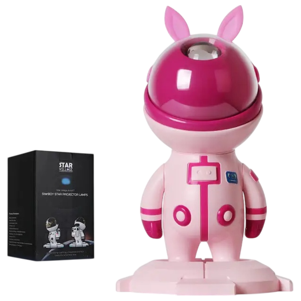  جهاز عرض النجوم اري غيمينغ - بتصميم رائد فضاء - يعرض نجوم وسحب السديم - إضاءة قابلة للدوران 360° - يعمل بـ يو اس بي - وردي 