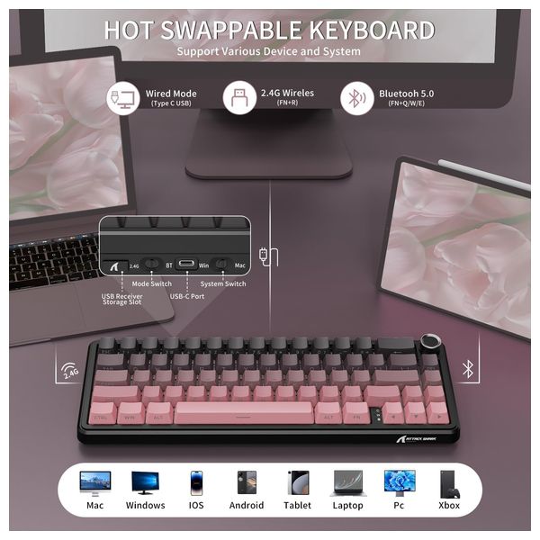 Attack Shark X66 Mechanical Keyboard - Wireless - RGB Backlighting - 66 Keys
