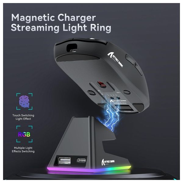 Attack Shark X6 Gaming Mouse - Wireless - Magnetic Charging - 80 Million Clicks - Black