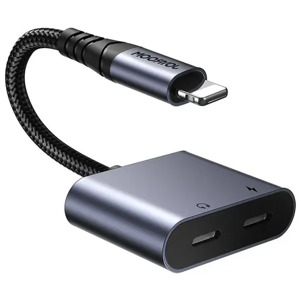  محول جوي روم - SY-L02 - لايتنينغ إلى لايتنينغ للشحن وسماع الموسيقى - اسود 