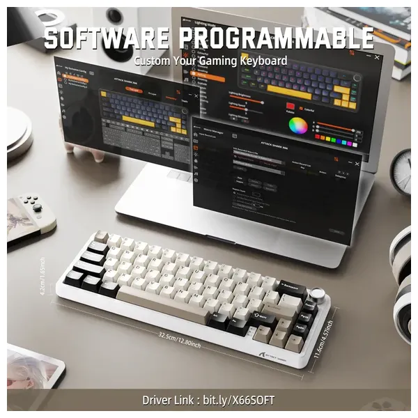  Attack Shark X66 Wireless Mechanical Keyboard - 66 Keys - Gasket Mount Housing - White 