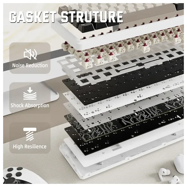  Attack Shark X66 Wireless Mechanical Keyboard - 66 Keys - Gasket Mount Housing - White 