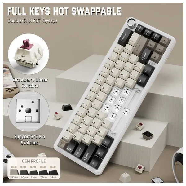  Attack Shark X66 Wireless Mechanical Keyboard - 66 Keys - Gasket Mount Housing - White 