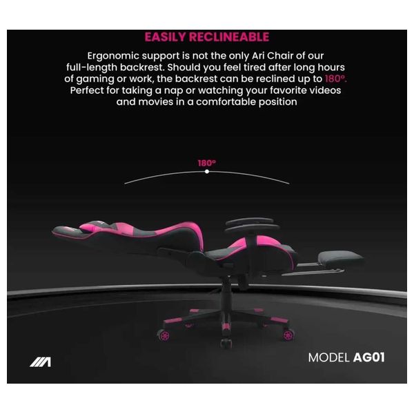  Ari Gaming AG01 Gaming Chair - Luxurious and Comfortable Design - Massage and Extendable Footrest - Reclines up to 180° 