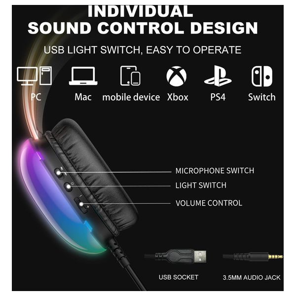 ONIKUMA X25 - Wired Headphone Over Ear - RGB - 2m - Black