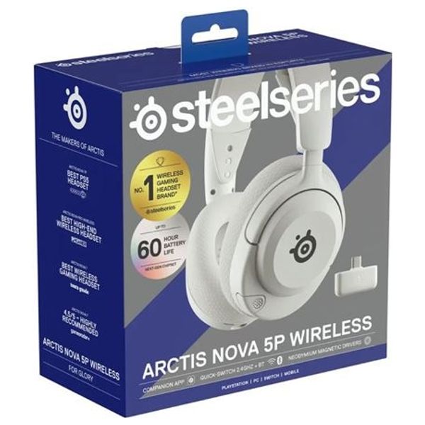 SteelSeries Arctis NOVA 5P - Bluetooth Headphone Over Ear - Up to 60 hours - Bluetooth 5.3 - White