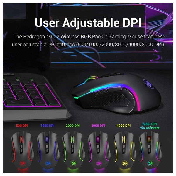  Onikuma M602 Gaming Mouse - Wireless - Customizable RGB Lighting - Black 