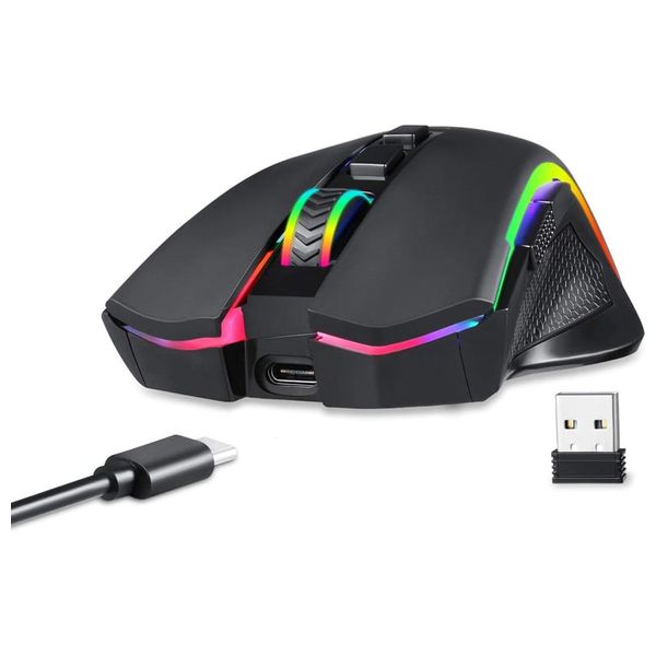  Onikuma M602 Gaming Mouse - Wireless - Customizable RGB Lighting - Black 