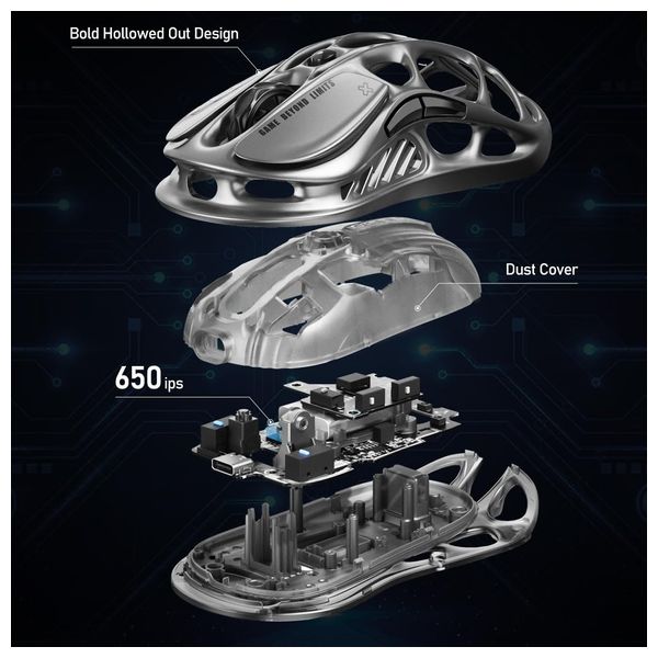 Gravastar M1-GRY-CN Gaming Mouse - Wireless - 5 Programmable Buttons - RGB Lighting - Gray