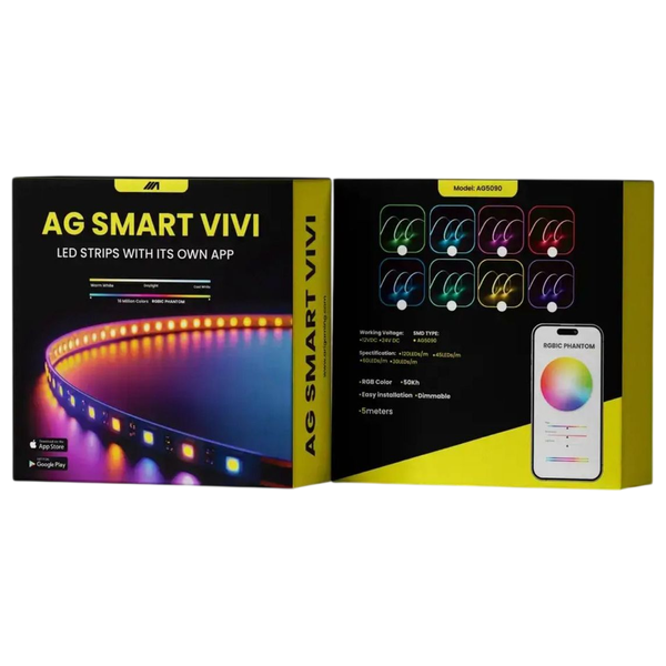  شريط إضاءة اري غيمينغ Smart Vivi LED - ار جي بي كامل - طول 5 متر - تحكم مزدوج تطبيق,ريموت - أوضاع ديناميكية للموسيقى والألعاب 
