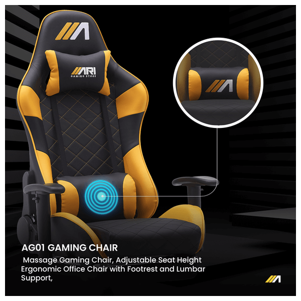 Ari Gaming ARI-CHAIR-ZO03 Gaming Chair - Luxurious and Comfortable Design - Massage and Extendable Footrest - Reclines up to 180°