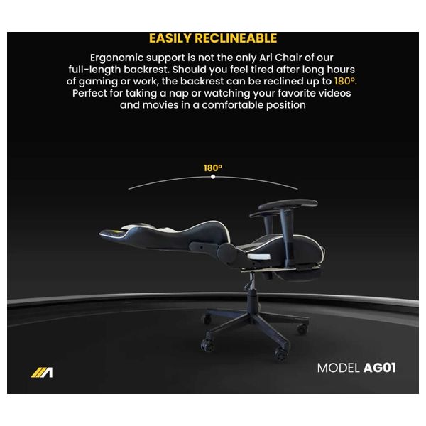 Ari Gaming ARI-CHAIR-ZO03 Gaming Chair - Luxurious and Comfortable Design - Massage and Extendable Footrest - Reclines up to 180°