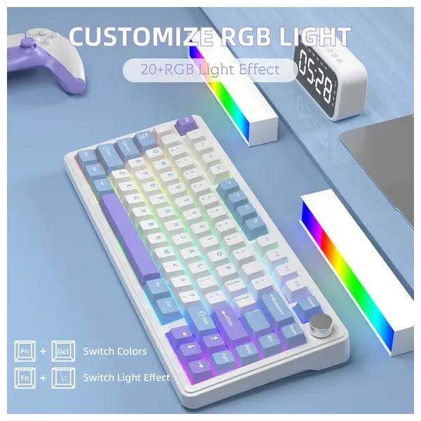 Attack Shark X85 Wireless Mechanical Gaming Keyboard - RGB Backlighting - 82 Keys - White
