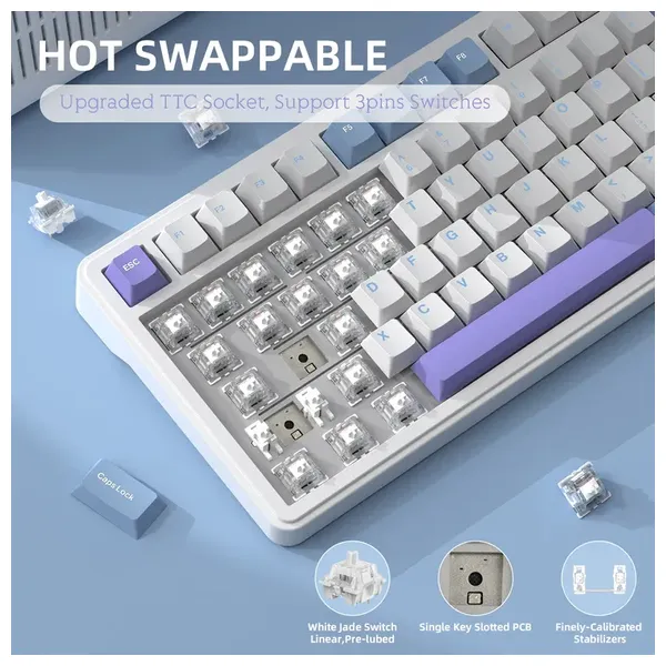 Attack Shark X85 Wireless Mechanical Gaming Keyboard - RGB Backlighting - 82 Keys - White
