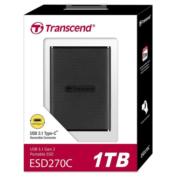 Transcend ESD270C External SSD - 1TB Capacity - 520MB/s Read Speed ​​- USB-C Port - 3D NAND Flash - Black
