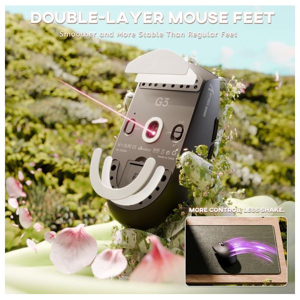  Attack Shark G3 Gaming Mouse - Wireless 3-Mode - 25,000 DPI Sensor - Huano Switches - Black 