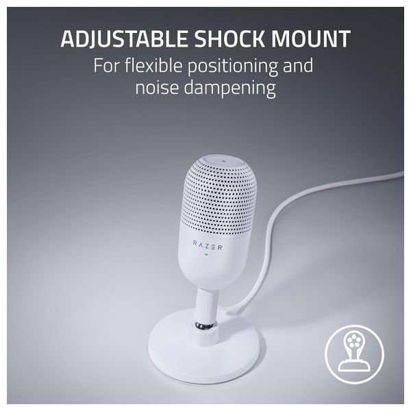 ميكروفون رايزر سيرين V3 ميني USB - مكثف بنمط فائق الدقة - مستشعر كتم الصوت بلمسة واحدة وحامل صدمات - ابيض