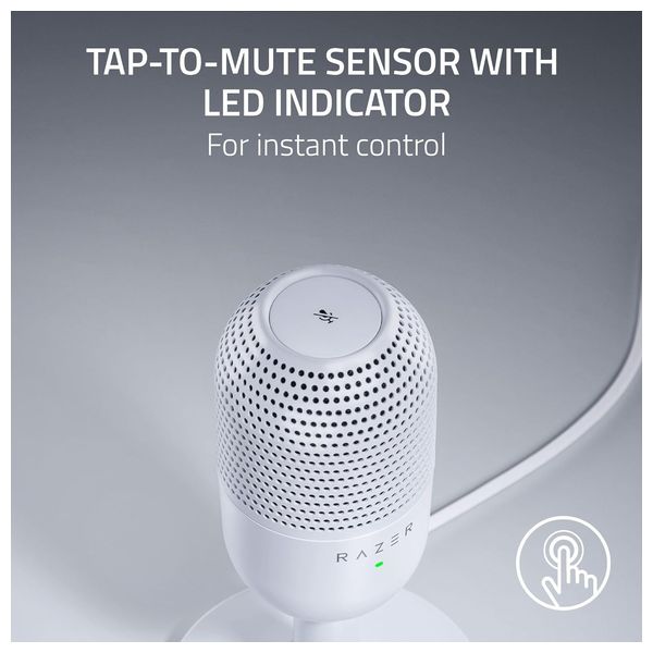 ميكروفون رايزر سيرين V3 ميني USB - مكثف بنمط فائق الدقة - مستشعر كتم الصوت بلمسة واحدة وحامل صدمات - ابيض