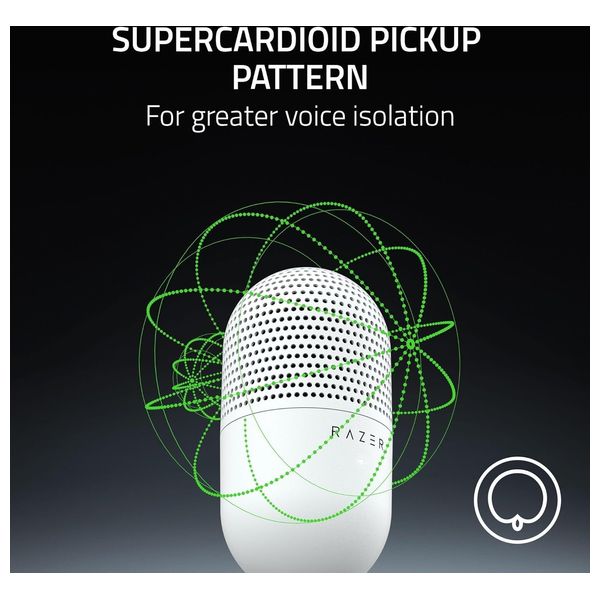 ميكروفون رايزر سيرين V3 ميني USB - مكثف بنمط فائق الدقة - مستشعر كتم الصوت بلمسة واحدة وحامل صدمات - ابيض