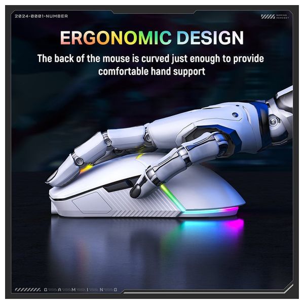  ONIKUMA CW928 Gaming Mouse - Wireless - 7 Buttons - RGB Lighting - White 